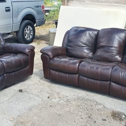 Sala De Piel De 2 Piezas Reclinables 