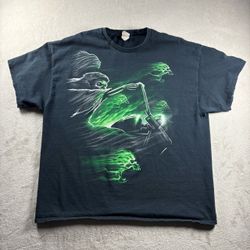 Vintage Flames Demon Biker Men’s 2XL Black T Shirt Motorcycle Ghost Rider #10a