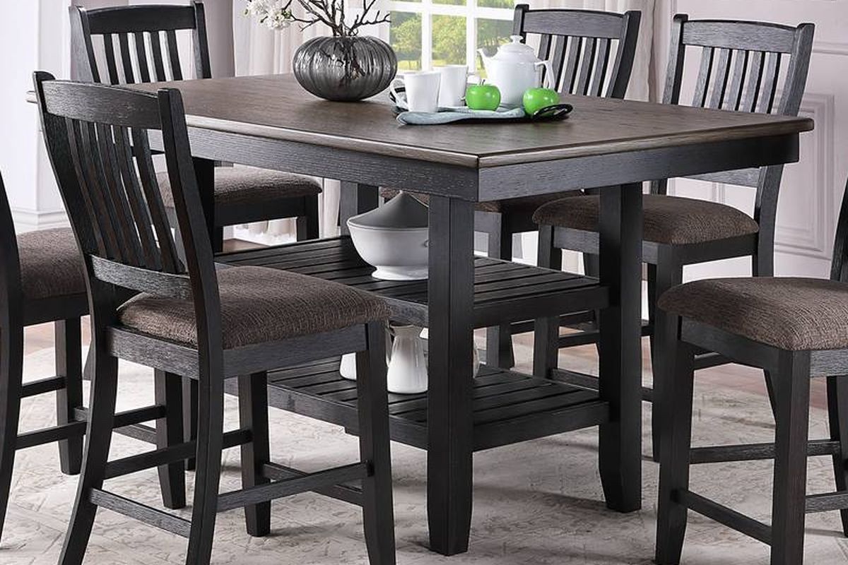 7PC Gray Black Dining Table Set