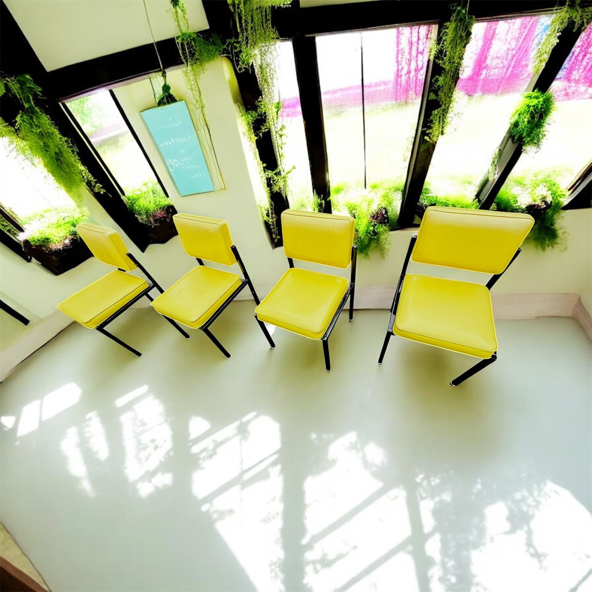 Set of 4 Retro '60s/'70s Yellow Vinyl Mid-Century Modern Chairs United Chair Co.