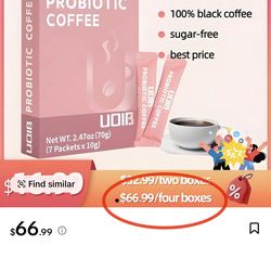 UOIB Probiotic Coffee - 1 Box (7 Packs) - 10 Billion CFU Live Probiotics - Supports Digestive Health for Men & Women - Rich Flavor, Instant, Convenien