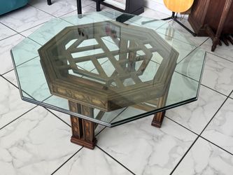 Chinese Chippendale Drexel Heritage Octagon Center or Dining Table w/Glass