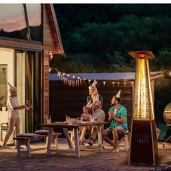 48,000 BTU Flame Pyramid Pool Heater With, Triple Safety Protection Portable Patio Heater, Warm Glass Tube with Durable Wheels-