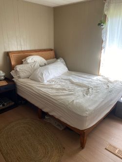 LOW PRICE MOVING- WEST ELM SOLID WOOD RATTAN BED