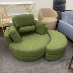 New Assembled Swivel Accent Chair w/ Ottoman, Swivel Barrel Chair - Cuddle Chairs Round Lounge Sofa