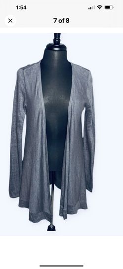 Tahari Linen Cardigan Womens Sz XL Gray Long Sleeve Open Front Handkerchief Hem