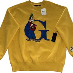 Goofy Disney FOREVER 21 Yellow Embroidered Pullover Crewneck Sweatshirt XS New