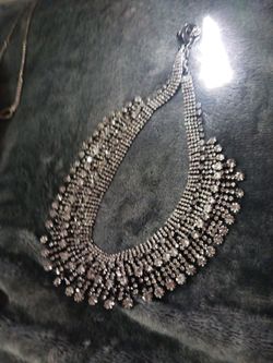 Silver Rhinestone Bib Statement Necklace
