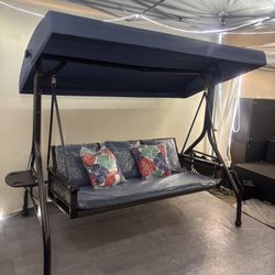 New Outdoor Patio Porch Swing with Adjustable Canopy Cup Holder Thick Cushions 