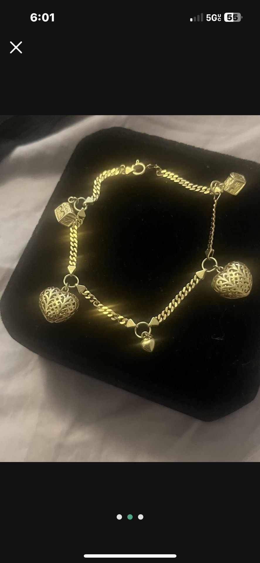 18kt Vintage Link Bracelet With Puffed Hearts