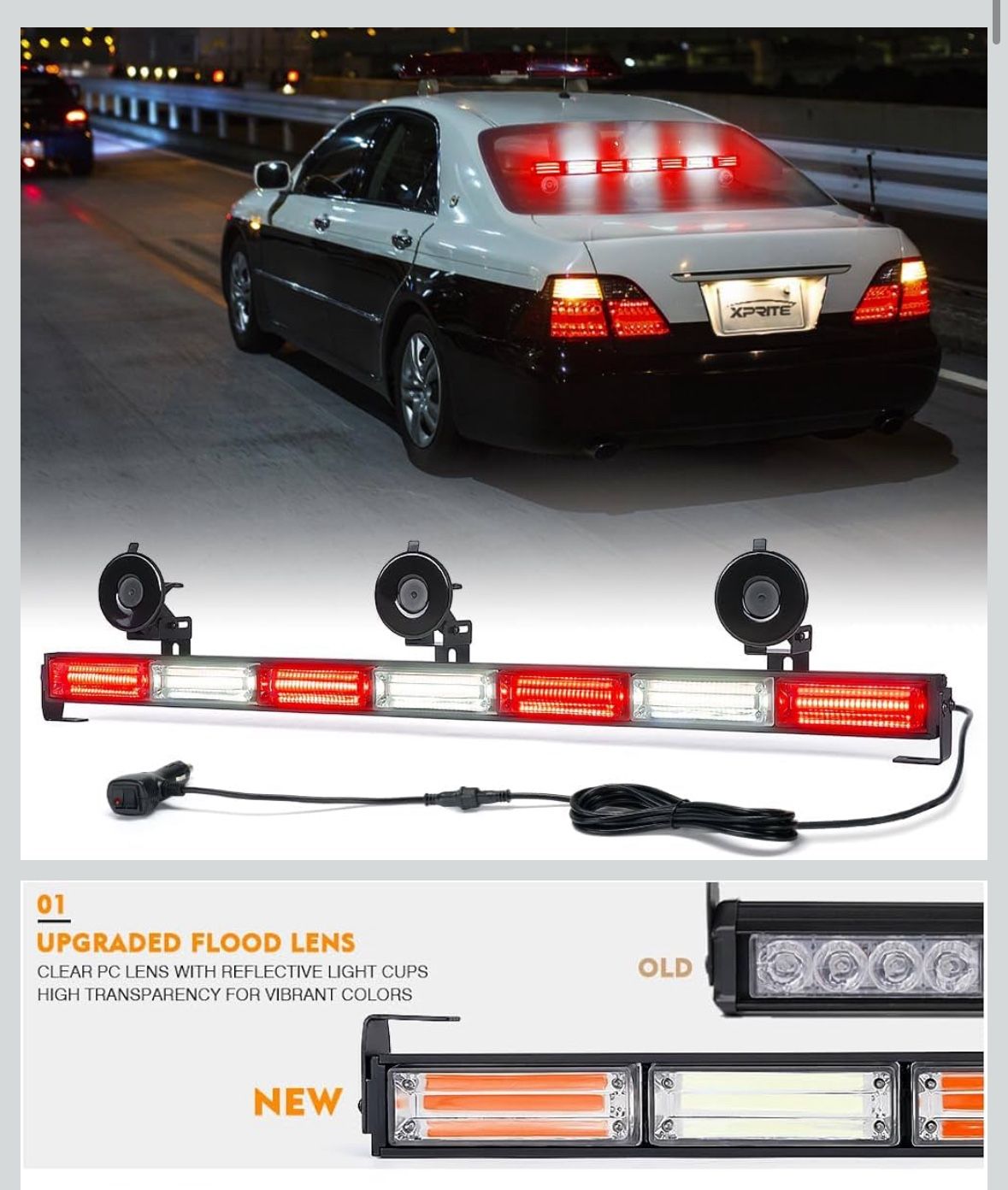 Xprite 31" COB LED Traffic Advisor Light Bar, 21 Flashing Patterns