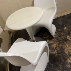 1 White Table And 2 Chairs