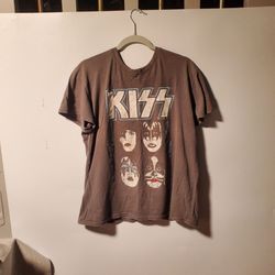 Gray Vintage-style KISS Graphic Band T-shirt Size L 100% Cotton