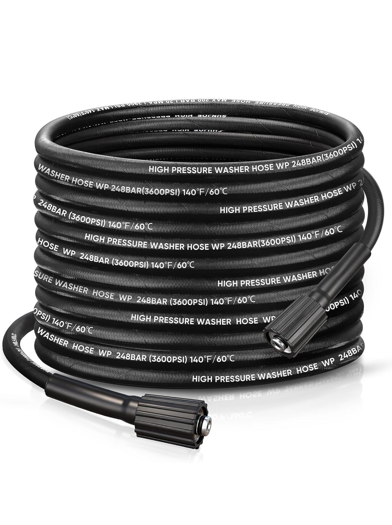 New 50FT Steel Wire Braided Washer Hose – Kink-Resistant, 248Bar / 3600 PSI, Burst-Resistant Replacement Hose with M22 Fittings – Compatible with Ryob