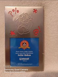 Vintage Looney tunes Tasmanian devil silver metal photo frame