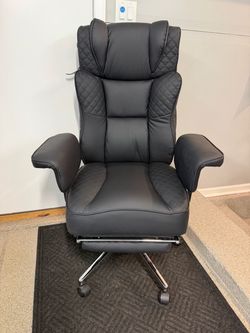Brand New Black Vegan Leather Big & Tall Executive Ergonomic Office Chair w/Slide Out Footrest