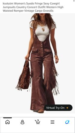 RIALTO- 2X Women's Suede Fringe Cowgirl Western Jumpsuit Overalls
