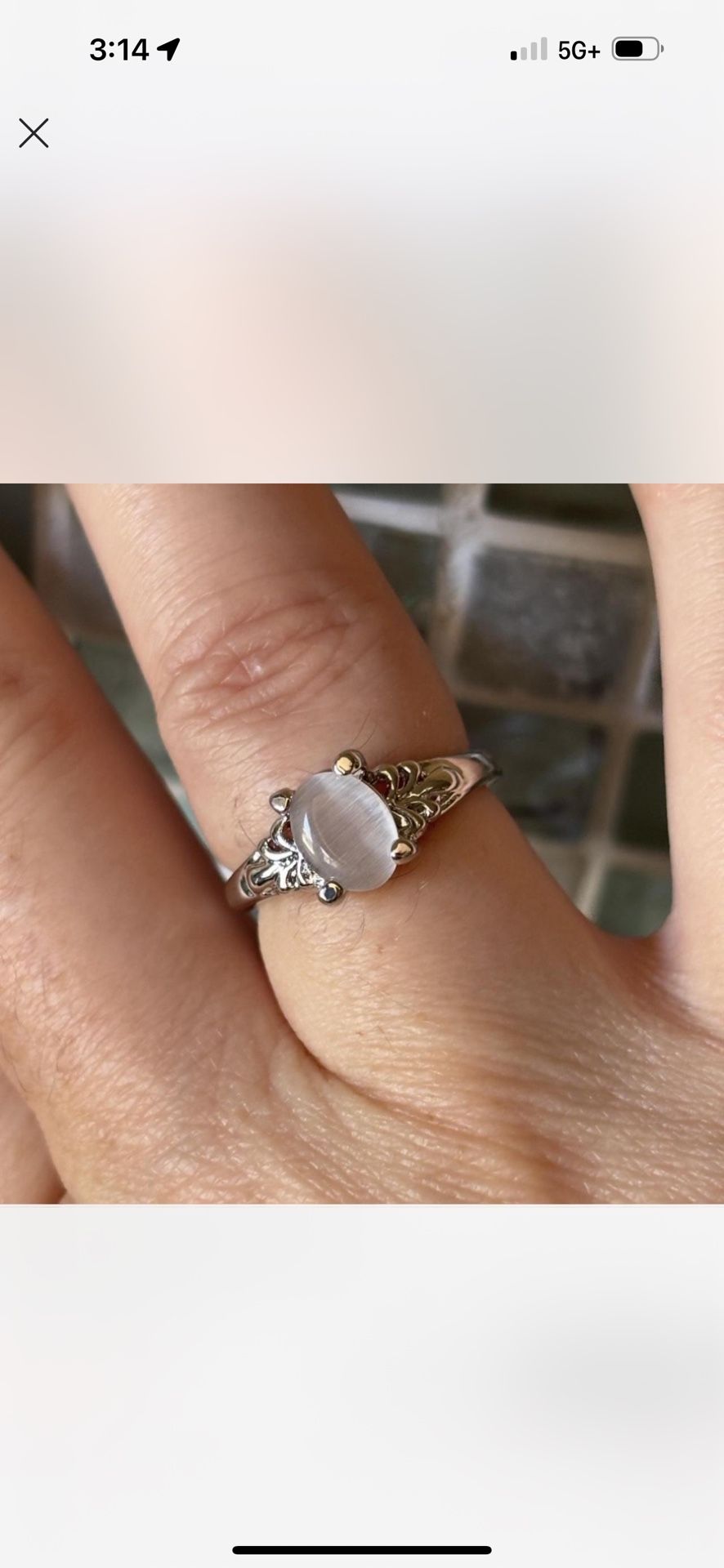Gemstone Cats Eye Silver Plated Ring 6