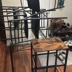 Glass table, 4 chairs, and server