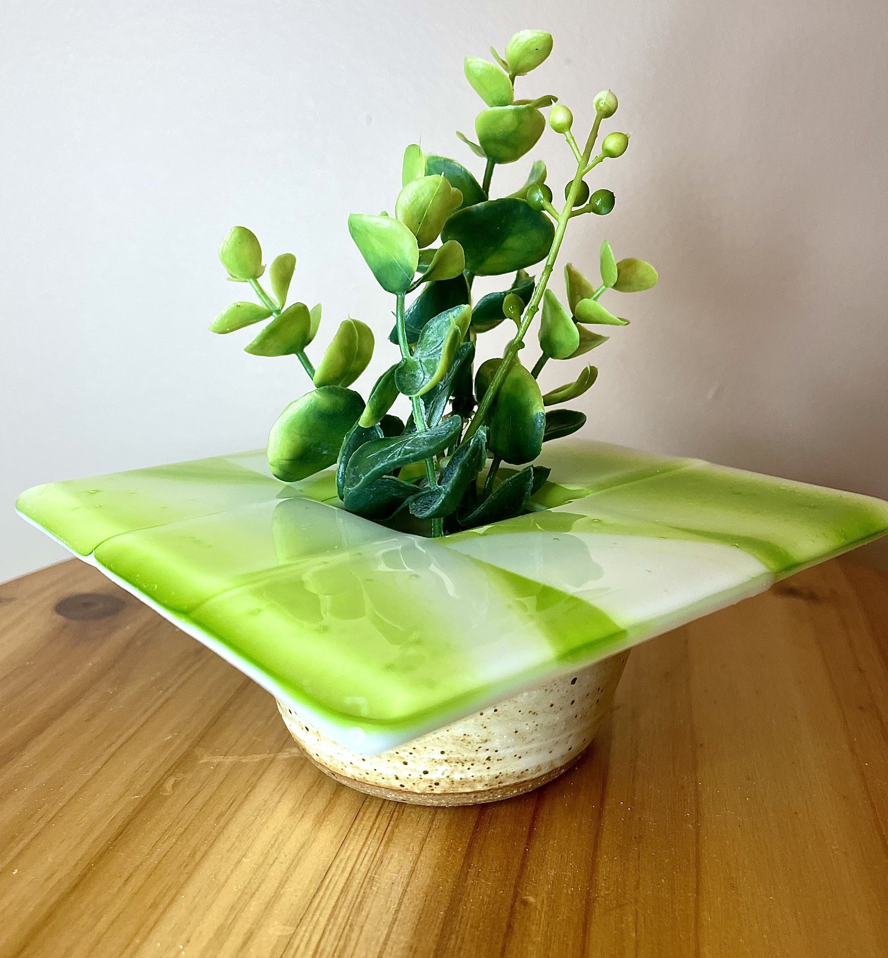 Unique Stunning Ikebana Vase/Flower Frog Studio Pottery MCM Ceramic Tile Top