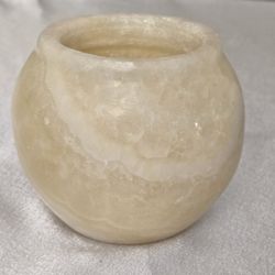 Egyptian Handmade Alabaster 4" Round Stone Vase Candle Holder
