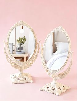 Decadence Portable Makeup Mirror, Desktop Double-Sided Mirror, 360°Rotation Tabletop Mirrors for Home Travel，White