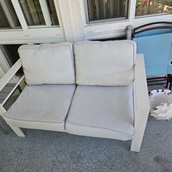 Modern Aluminum Loveseat, Three Lounger Chairs, Iron Table