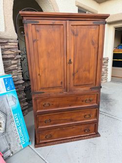 Rustic Pine Wood Armoire with Drawers