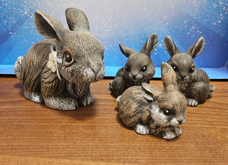 4 Piece momma and babies Ceramic Bunny Set ( Perfect Easter Decor )
