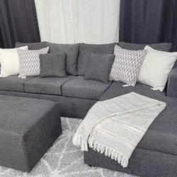 🇺🇸Brand New Dark Grey Couch Free Delivery Free Ottoman 