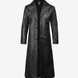 MEN’S FULL LENGTH REAL LEATHER BLACK DUSTER COAT