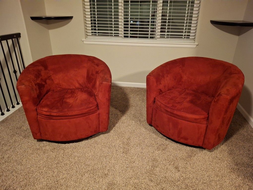 Red Swivel Sofa Chairs (2)