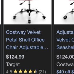 Velvet Petal Shell Office Chair Adjustable
