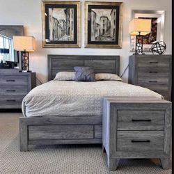 NEW HOPKINS GREY BEDROOM SET WITHOUT MATTRESS AND FREE DELIVERY AVAILABLE IN ALL SIZES 
