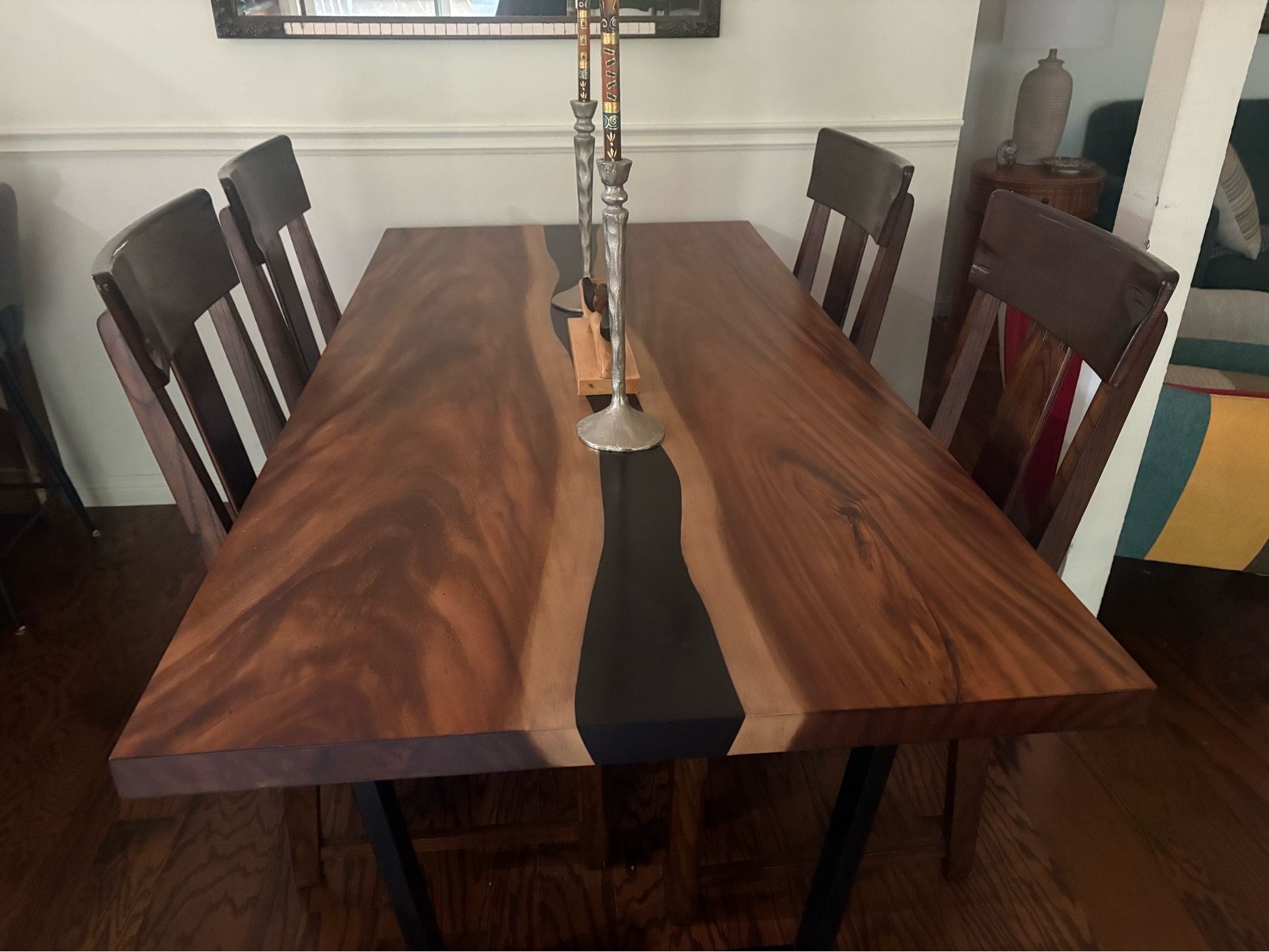 Resin & Wood River Dining Table with Leather Chsirs