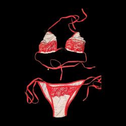 2-piece Red And White Lace Bikini Swimsuit Set 