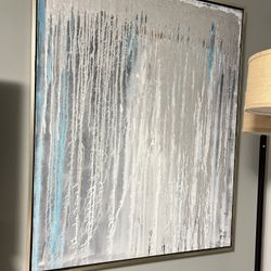“DeMarco (signed), Large Abstract Acrylic, Silver/Blue Drip Series, c. Contemporary. Provenance available upon request.”