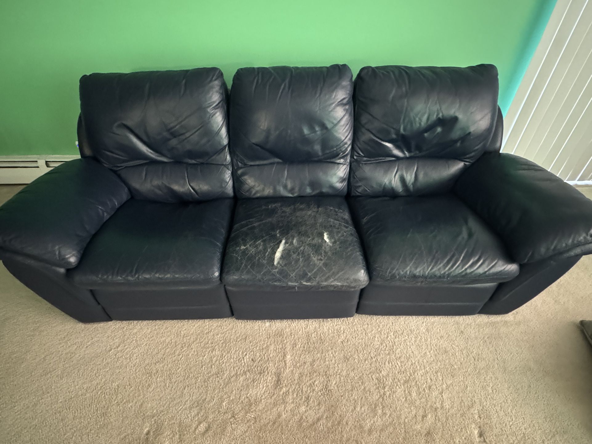 Dark Blue Leather Couch