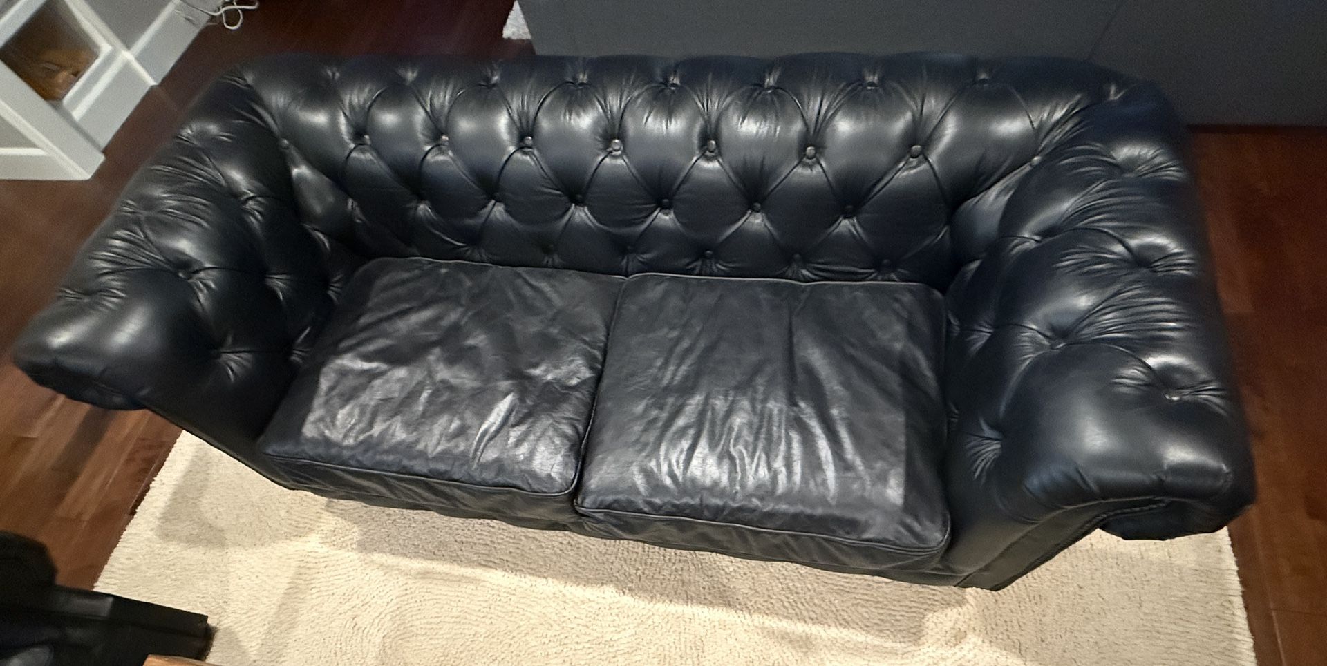 RH KENSINGTON BLACK LEATHER SOFA