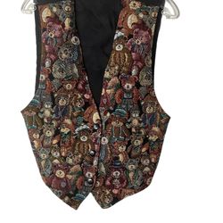 VTG FACETS by Mirrors Teddy Bears Tapestry Vest Women's Size Large Made In USA.   Button-close no rips or stains noted,   Measurements are approximate