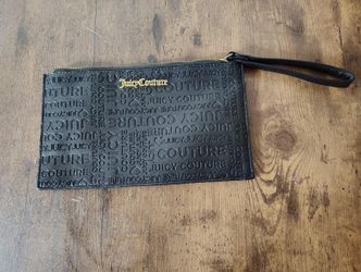 Juicy Couture Black Hand Zip wristlet  embossed monogram pattern 5.5in x 9.5in