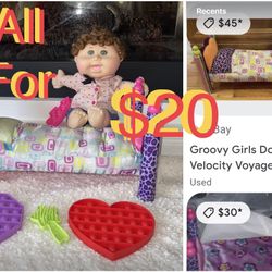 $20 Doll set Groovy Doll Bed & Cabbage Patch Doll curly hair Size 13” in great condition