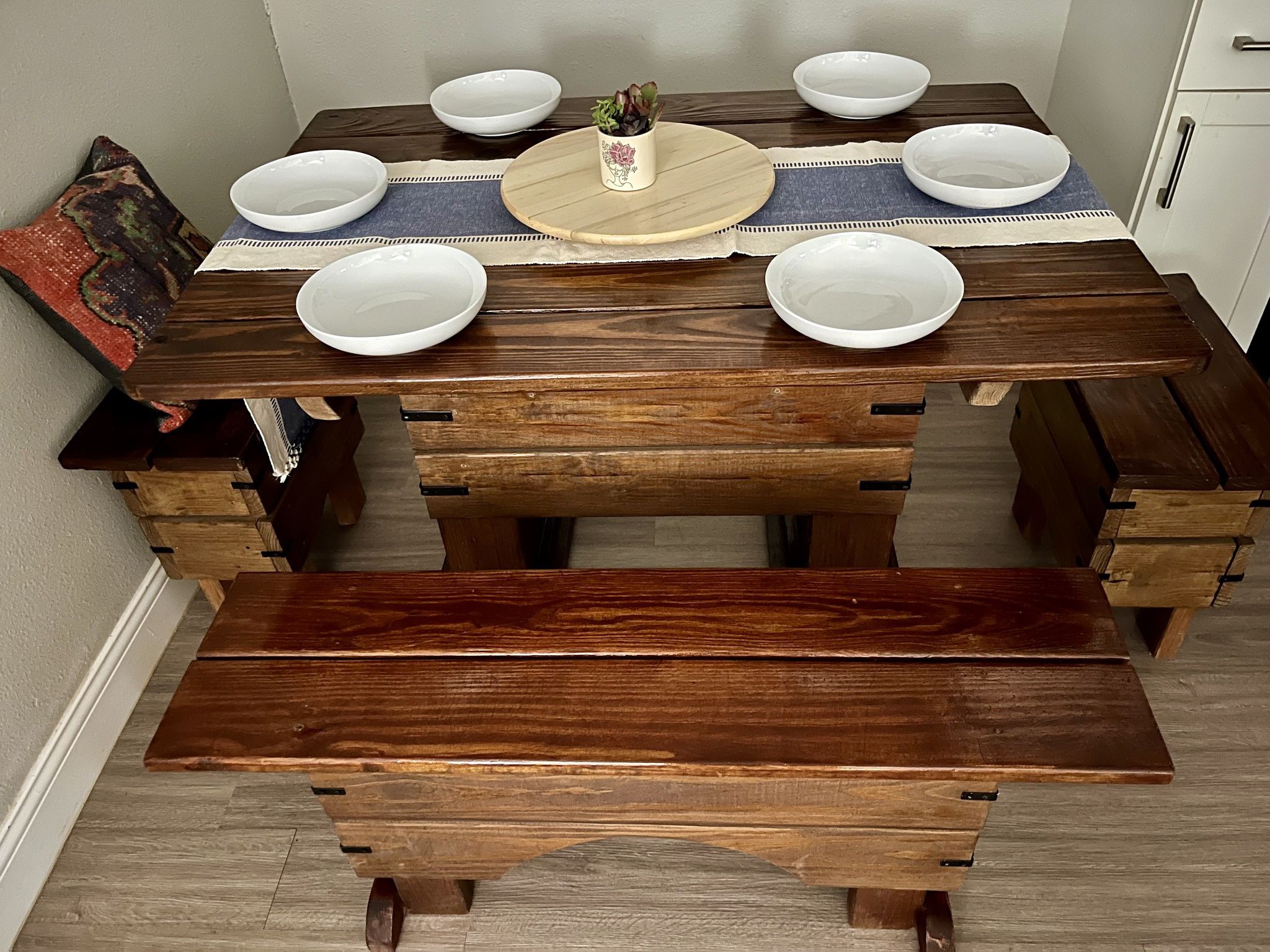 Handmade Solid Wood Table With Benches