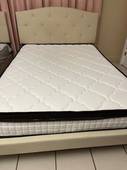 Full Size Bed Frame + Hybrid Mattress – Like New