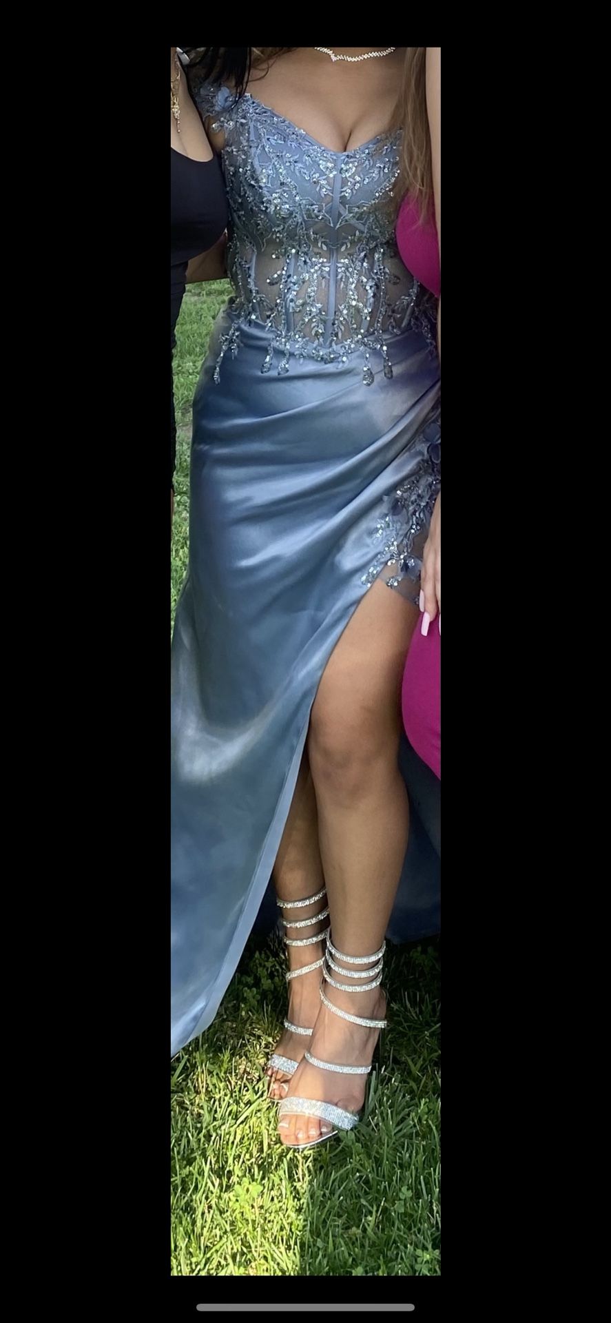 Light Dirty Blue With Silver Color Prom Dress SMALL Light Dirty Blue With Silver Color Prom Dress SMALL