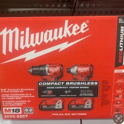 Milwaukee New Kit Drill And Impact Brushless Batteries 2ah And Charger 