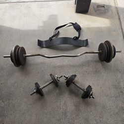 Curl Bar And 2 Dumbell Weight  110lbs