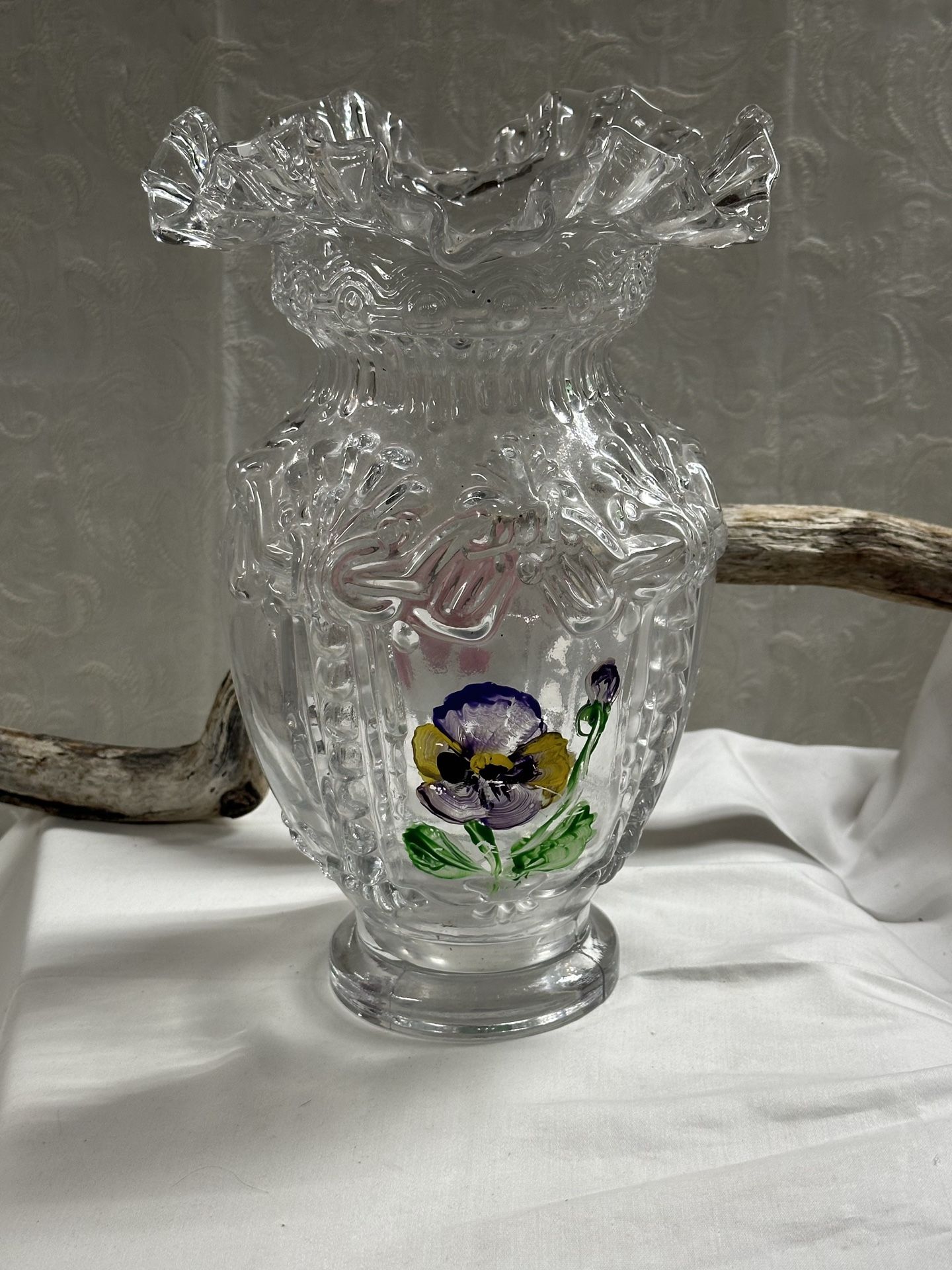Fenton Drapery And Bow Clear Glass Very Large Vase