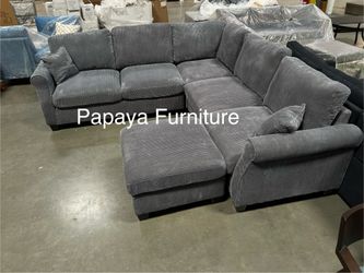 New! Dark Grey Sectional Sofa And Ottoman, Sectionals, Sofa, Couch, Grey Couch, Grey Sofa, L-Shaped Sofa, Plush Sectional Couch, Living Room Sofa