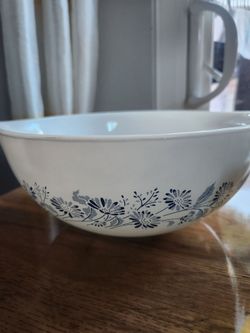 Pyrex White Ceramic Bowl with Blue Floral Pattern